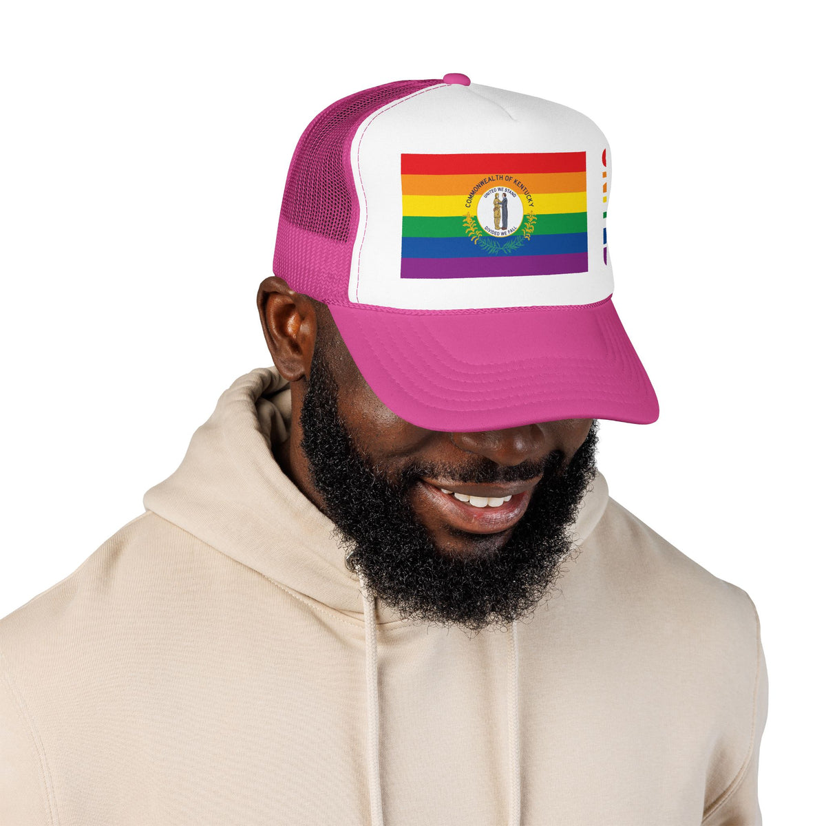 Kentucky Rainbow Pride Flag "UNITED" Printed Foam Trucker Hat, Several Color Options