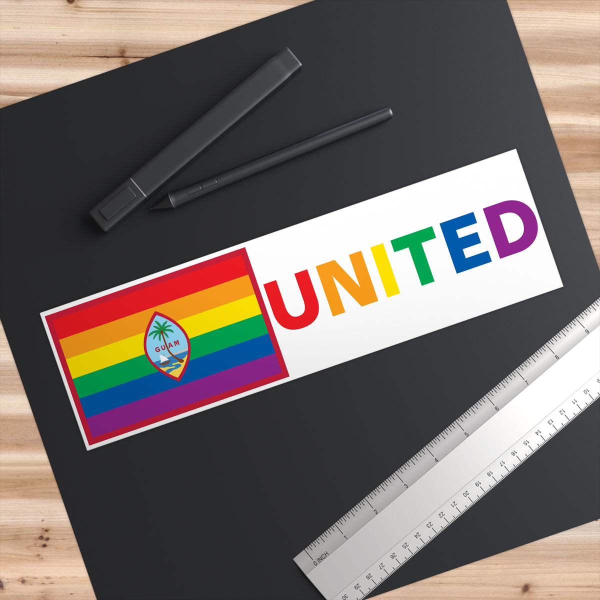 Guam Rainbow Pride Flag "UNITED" Bumper Sticker