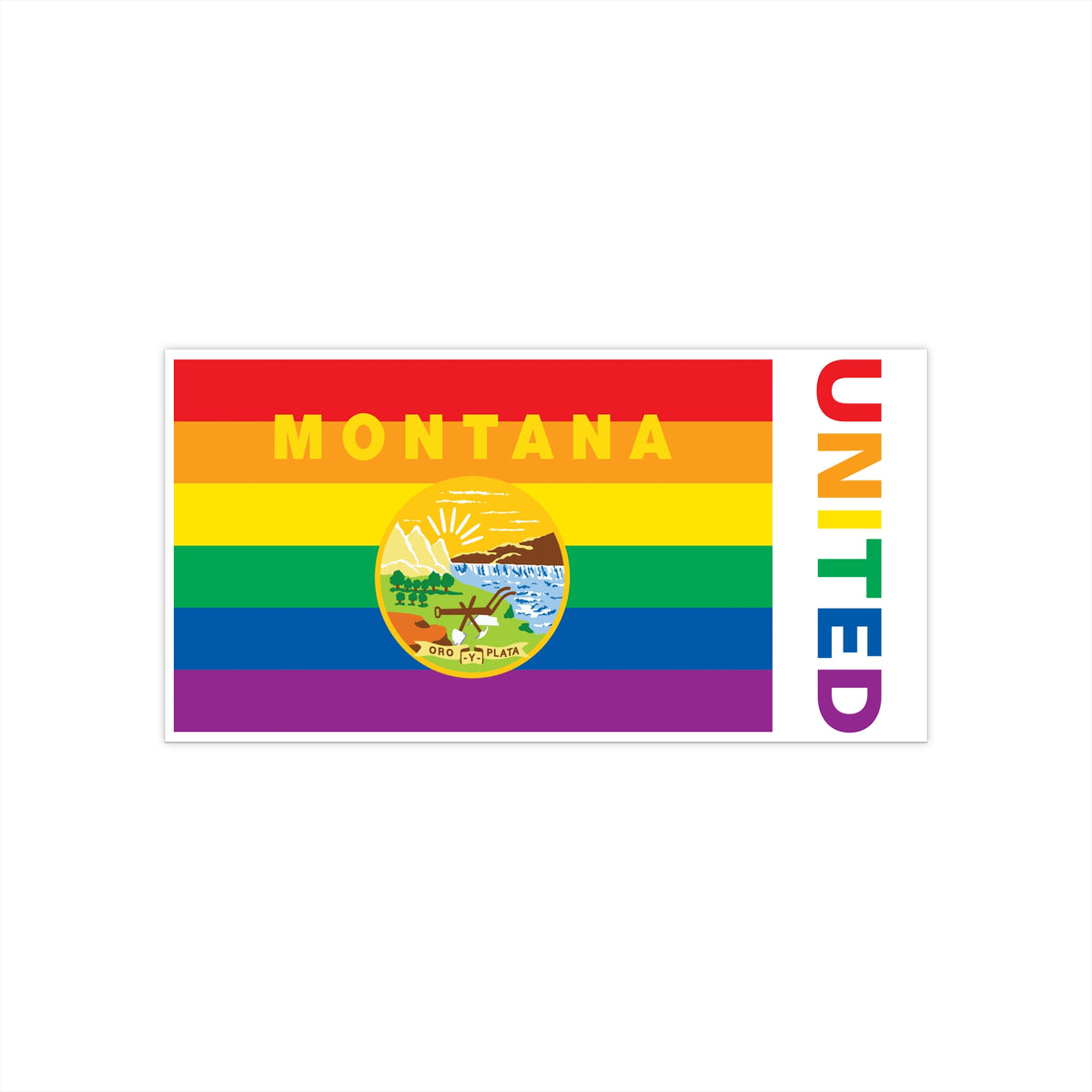 Montana Rainbow Pride Flag "UNITED" Bumper Sticker