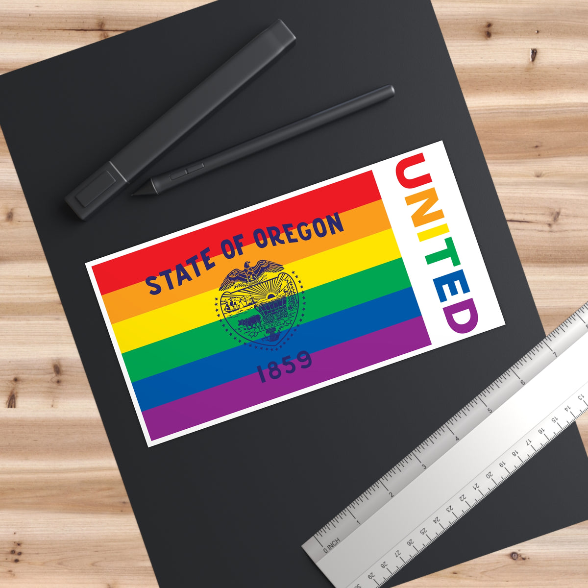 Oregon Rainbow Pride Flag "UNITED" Bumper Sticker
