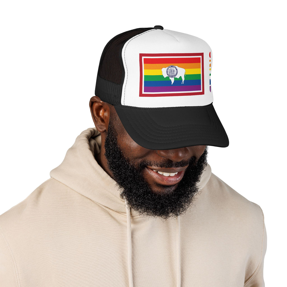 Wyoming Rainbow Pride Flag "UNITED" Printed Foam Trucker Hat, Several Color Options