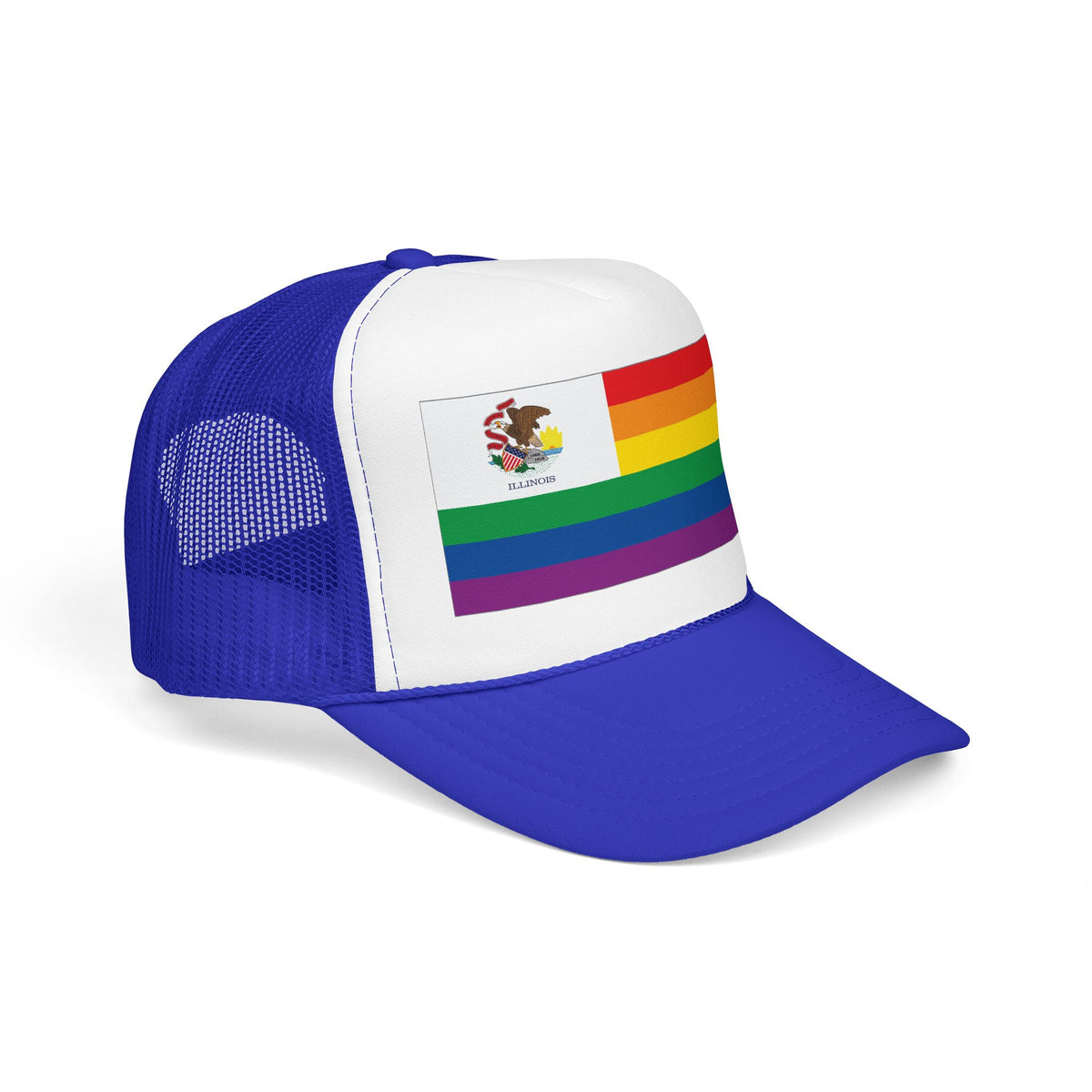 Illinois Rainbow Pride Flag "UNITED" Printed Foam Trucker Hat, Several Color Options