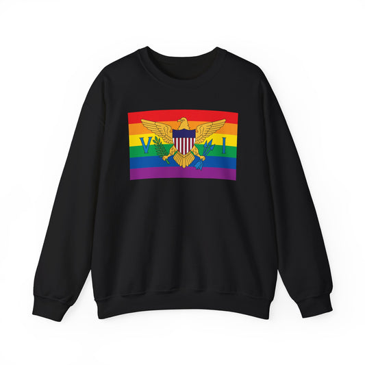 U.S. Virgin Islands Rainbow Pride Flag Unisex Crewneck Sweatshirt, White, Black or Light Pink