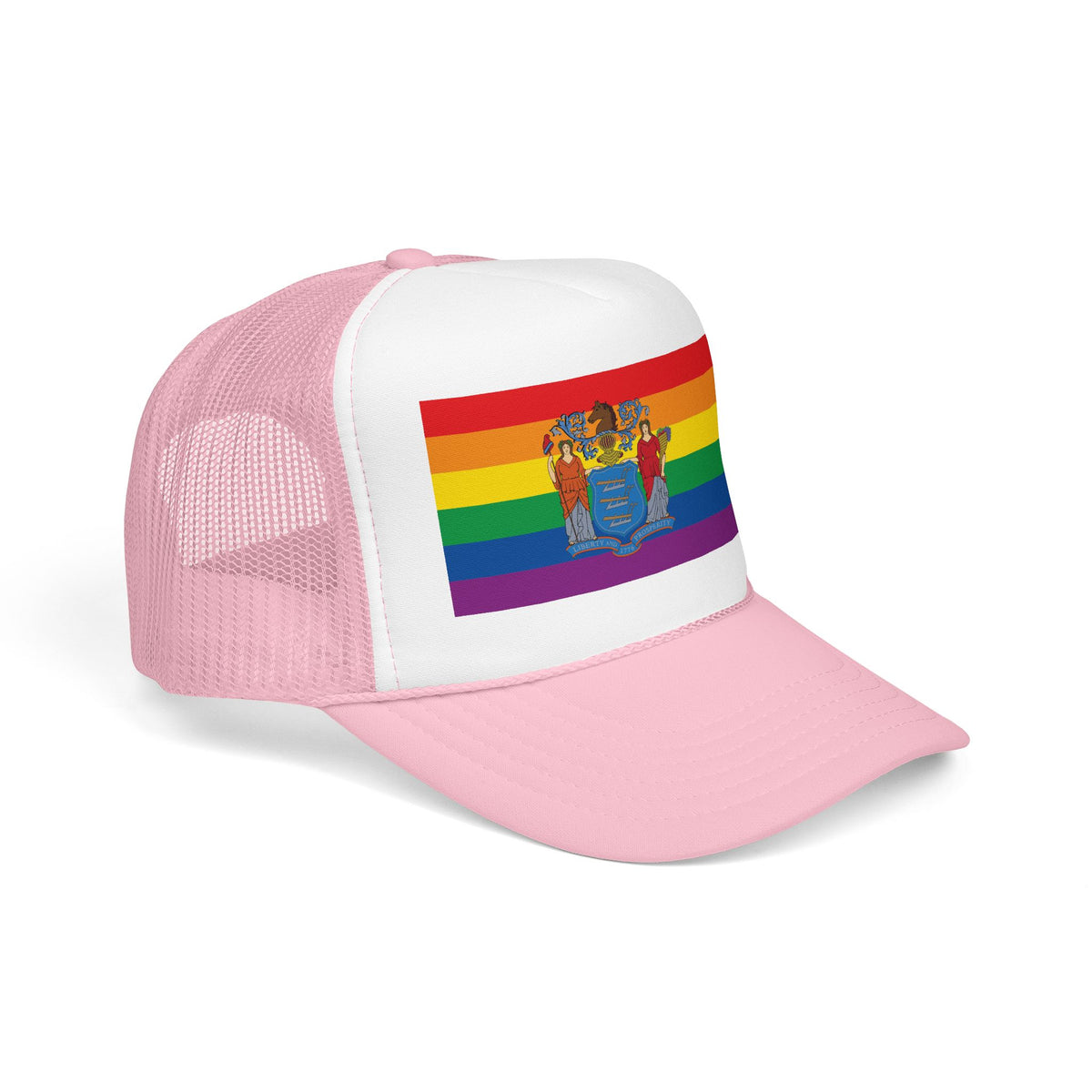 New Jersey Rainbow Pride Flag "UNITED" Printed Foam Trucker Hat, Several Color Options