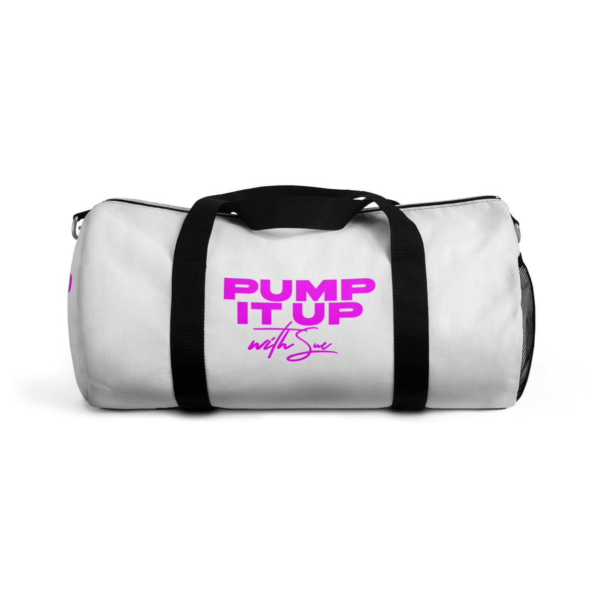 Pump It Up with Sue Duffel Bag - White with Magenta Deco