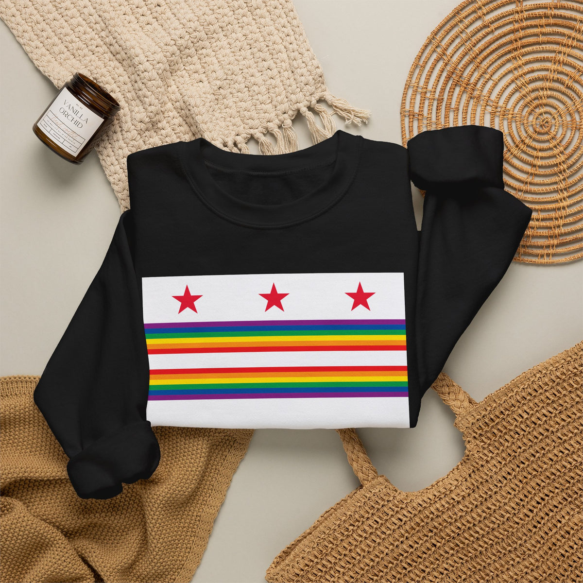 Washington, D.C. Rainbow Pride Flag Unisex Crewneck Sweatshirt, White, Black or Light Pink