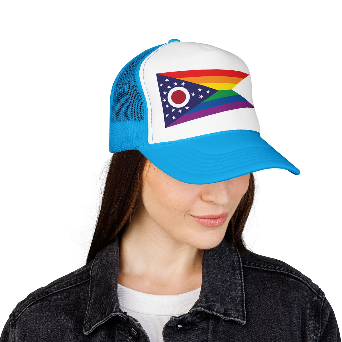 Ohio Rainbow Pride Flag "UNITED" Printed Foam Trucker Hat, Several Color Options