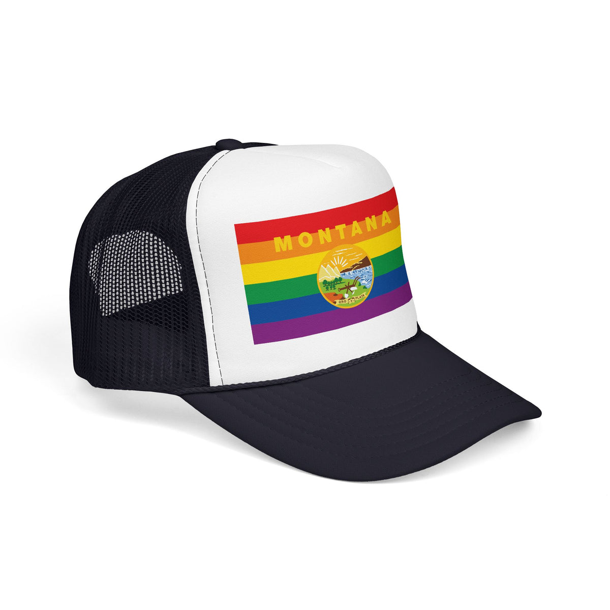 Montana Rainbow Pride Flag "UNITED" Printed Foam Trucker Hat, Several Color Options