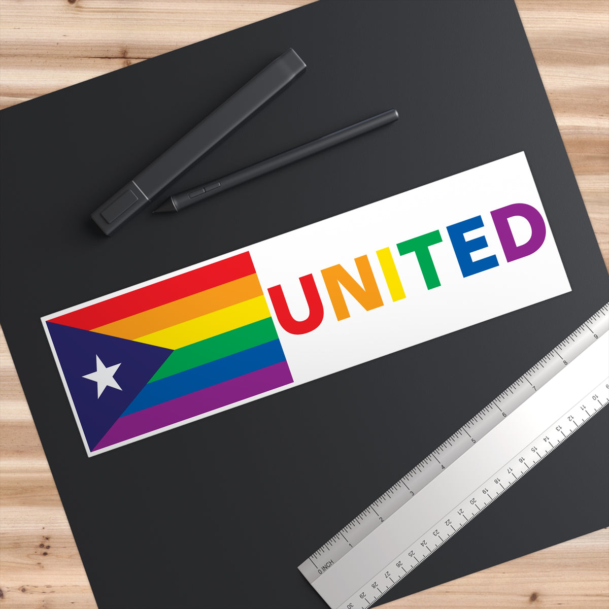 Puerto Rico Rainbow Pride Flag "UNITED" Bumper Sticker
