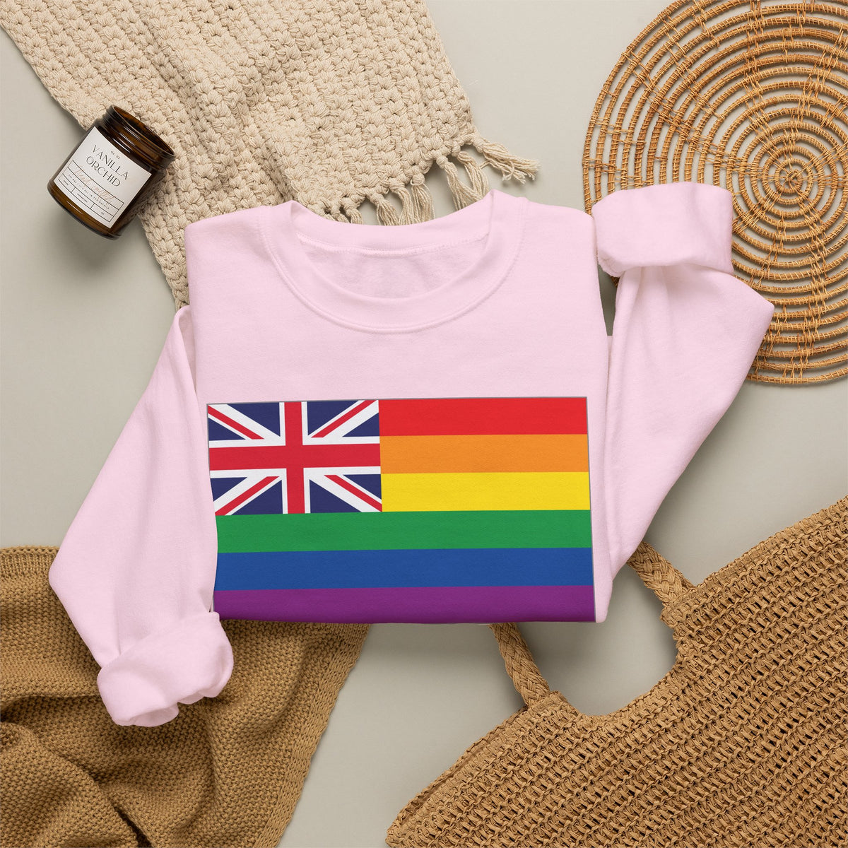 Hawai'i Rainbow Pride Flag Unisex Crewneck Sweatshirt, White, Black or Light Pink