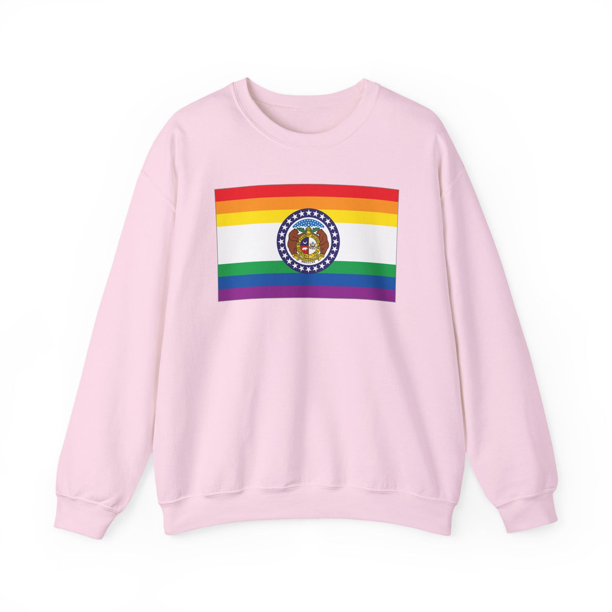 Missouri Rainbow Pride Flag Unisex Crewneck Sweatshirt, White, Black or Light Pink