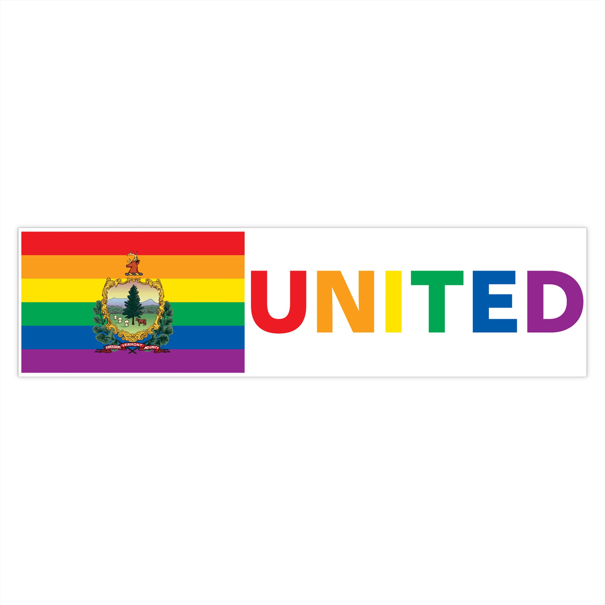 Vermont Rainbow Pride Flag "UNITED" Bumper Sticker