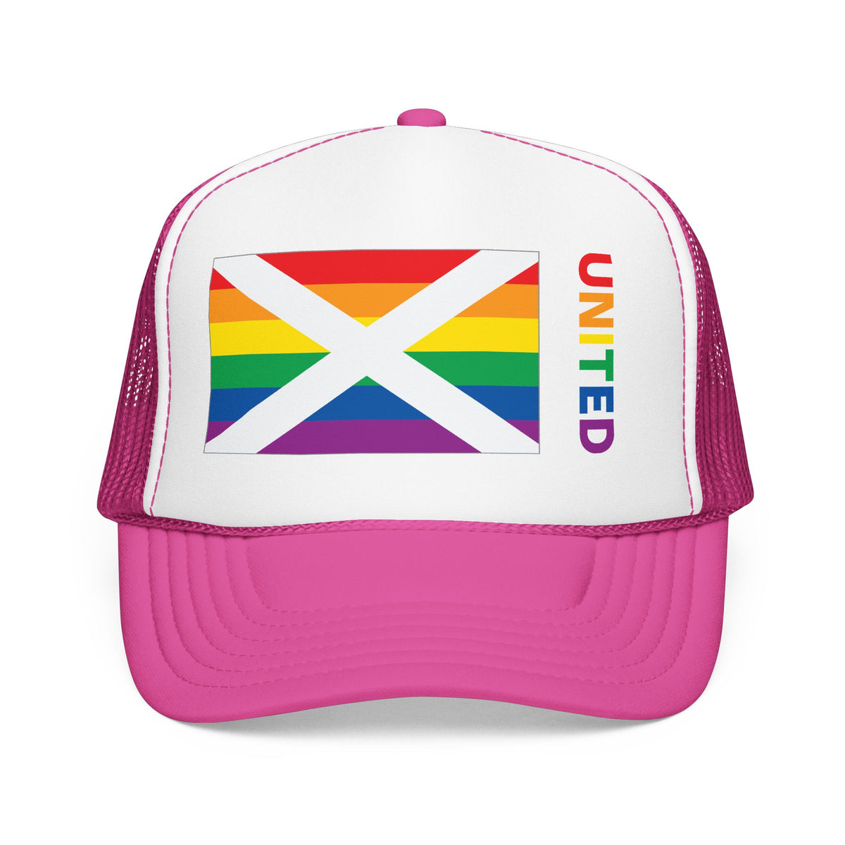 Alabama Rainbow Pride Flag "UNITED" Printed Foam Trucker Hat, Several Color Options