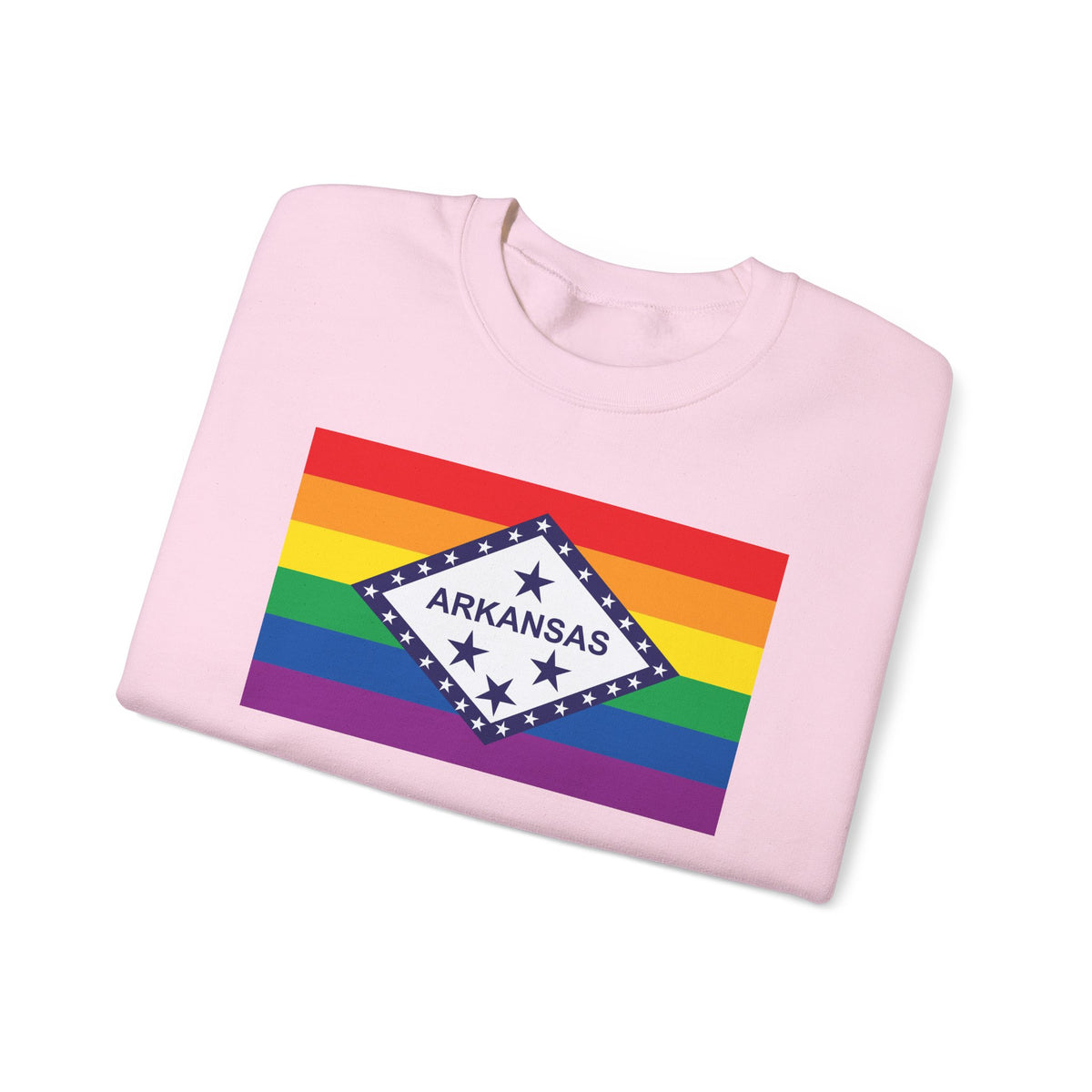 Arkansas Rainbow Pride Flag Unisex Crewneck Sweatshirt, White, Black or Light Pink