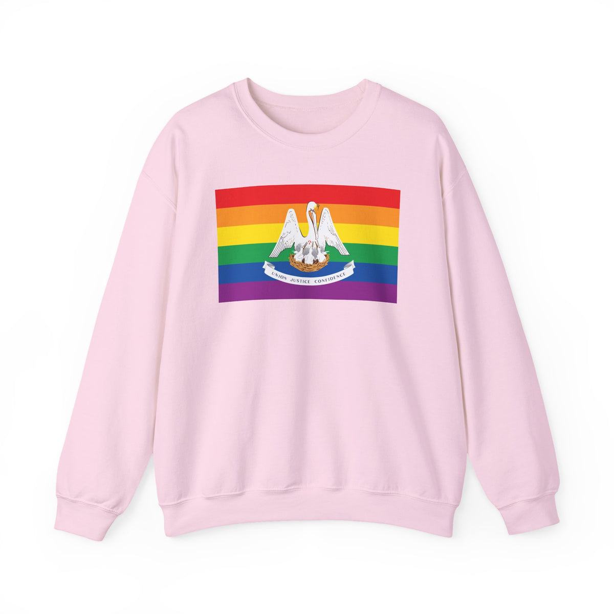 Louisiana Rainbow Pride Flag Unisex Crewneck Sweatshirt, White, Black or Light Pink