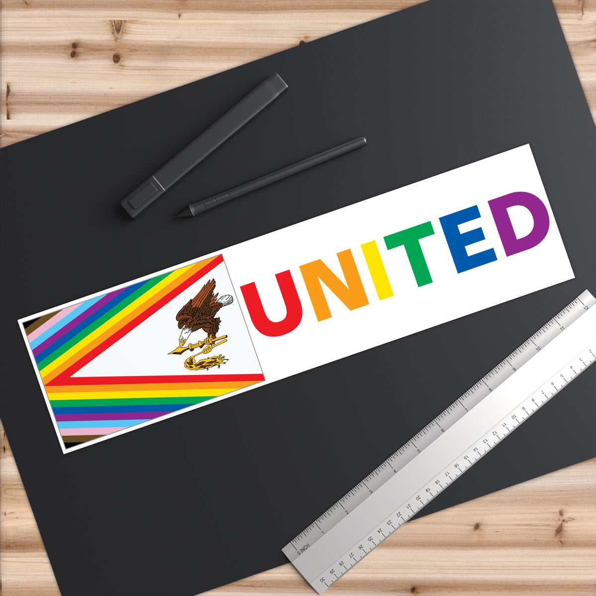 American Samoa Rainbow Pride Flag "UNITED" Bumper Sticker