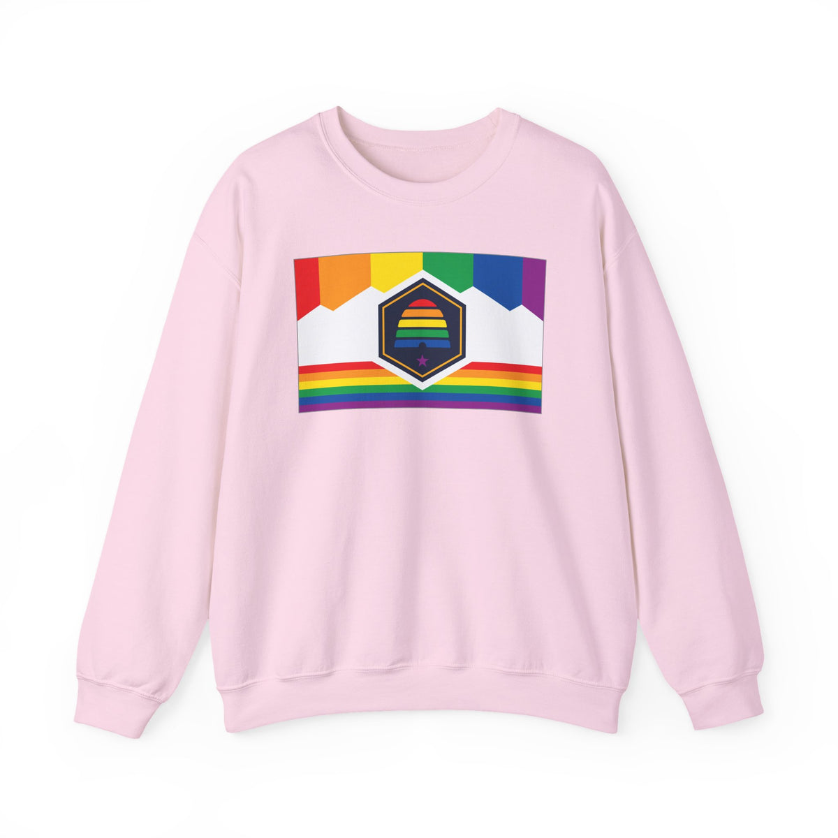 Utah Rainbow Pride Flag Unisex Crewneck Sweatshirt, White, Black or Light Pink