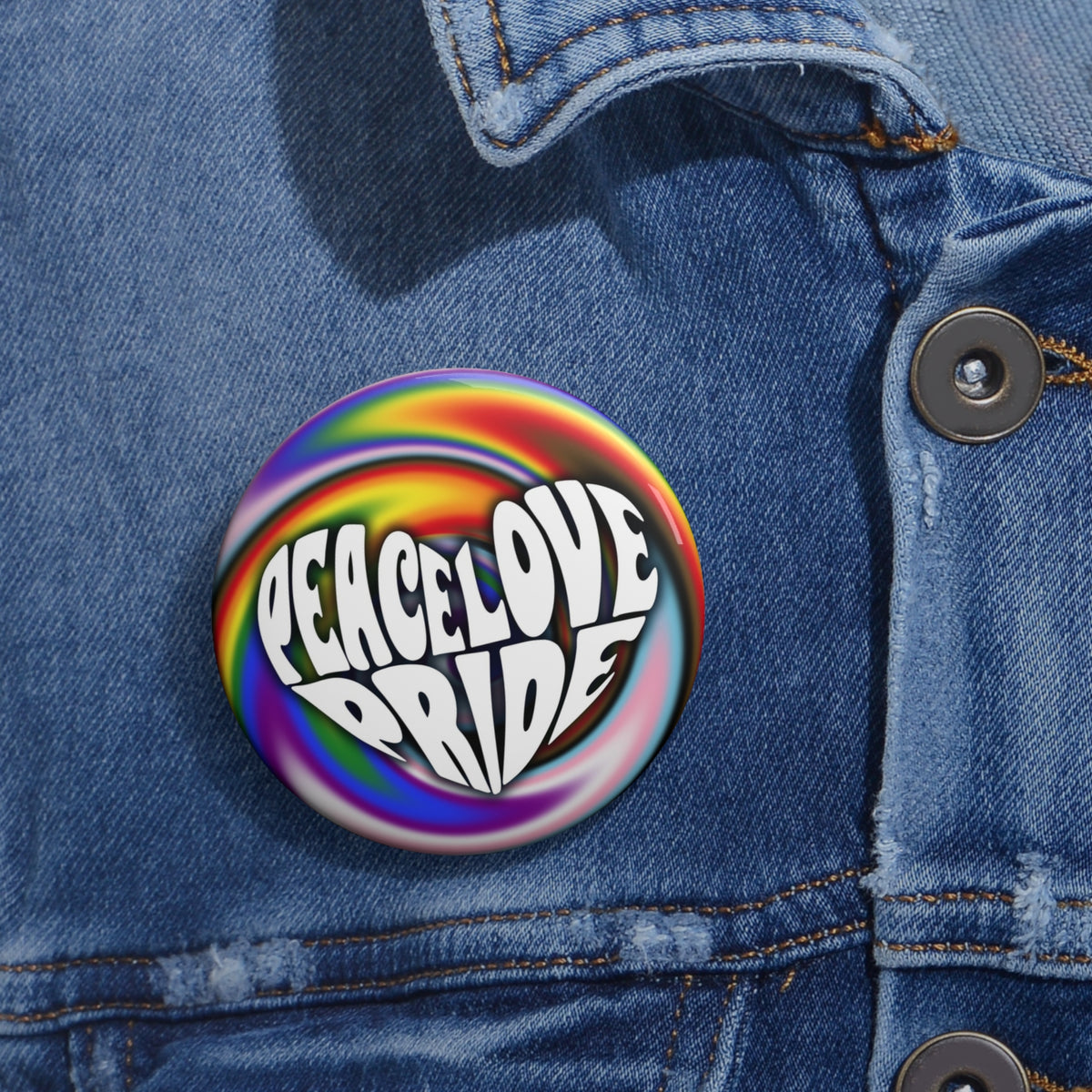 PEACE LOVE PRIDE Progress Rainbow Warp Pin Button