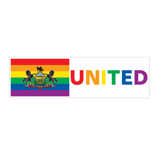 Pennsylvania Rainbow Pride Flag "UNITED" Bumper Sticker