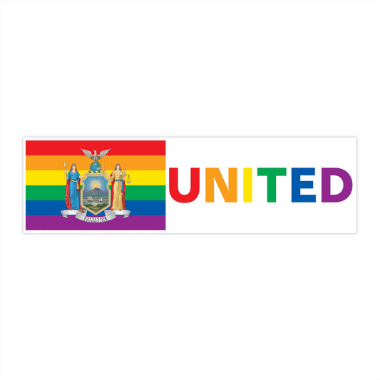 New York Rainbow Pride Flag "UNITED" Bumper Sticker