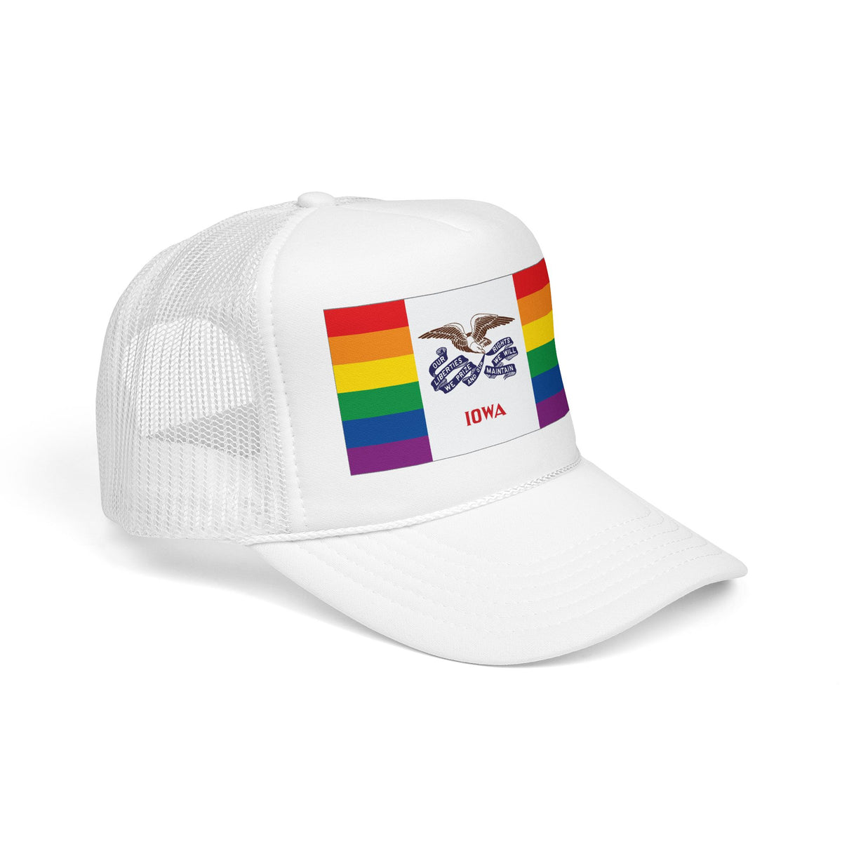 Iowa Rainbow Pride Flag "UNITED" Printed Foam Trucker Hat, Several Color Options