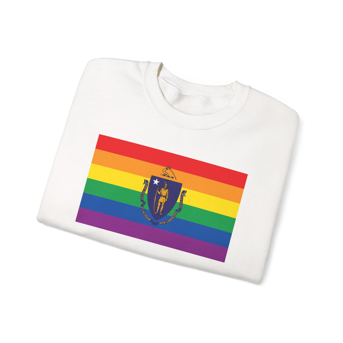 Massachusetts Rainbow Pride Flag Unisex Crewneck Sweatshirt, White, Black or Light Pink