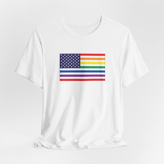 USA Old Glory Stars n Stripes Rainbow and White Pride Flag T-shirt, Several Color Options