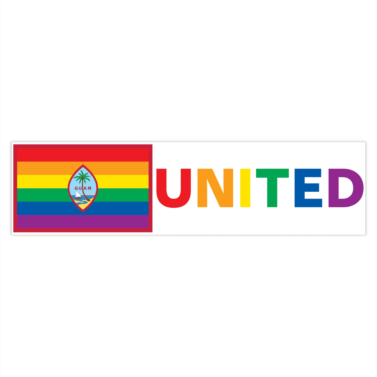 Guam Rainbow Pride Flag "UNITED" Bumper Sticker