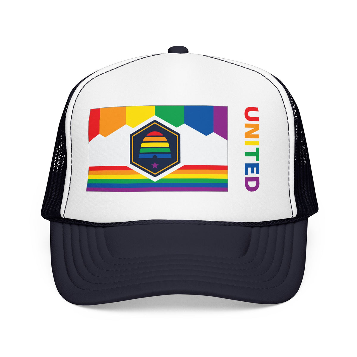 Utah Rainbow Pride Flag "UNITED" Printed Foam Trucker Hat, Several Color Options