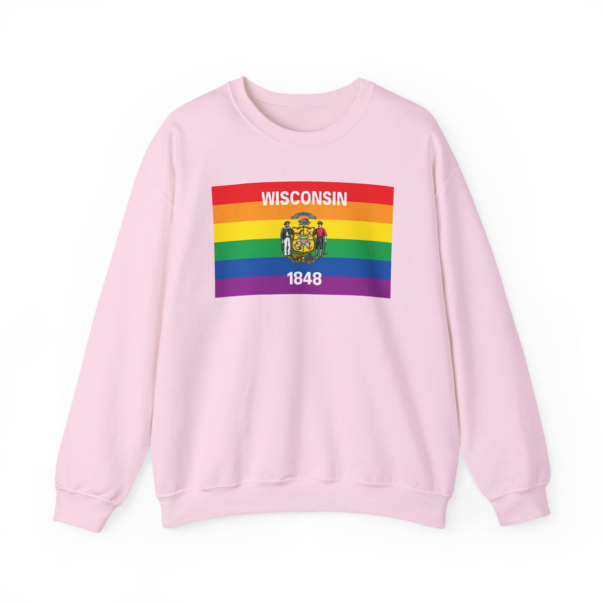 Wisconsin Rainbow Pride Flag Unisex Crewneck Sweatshirt, White, Black or Light Pink