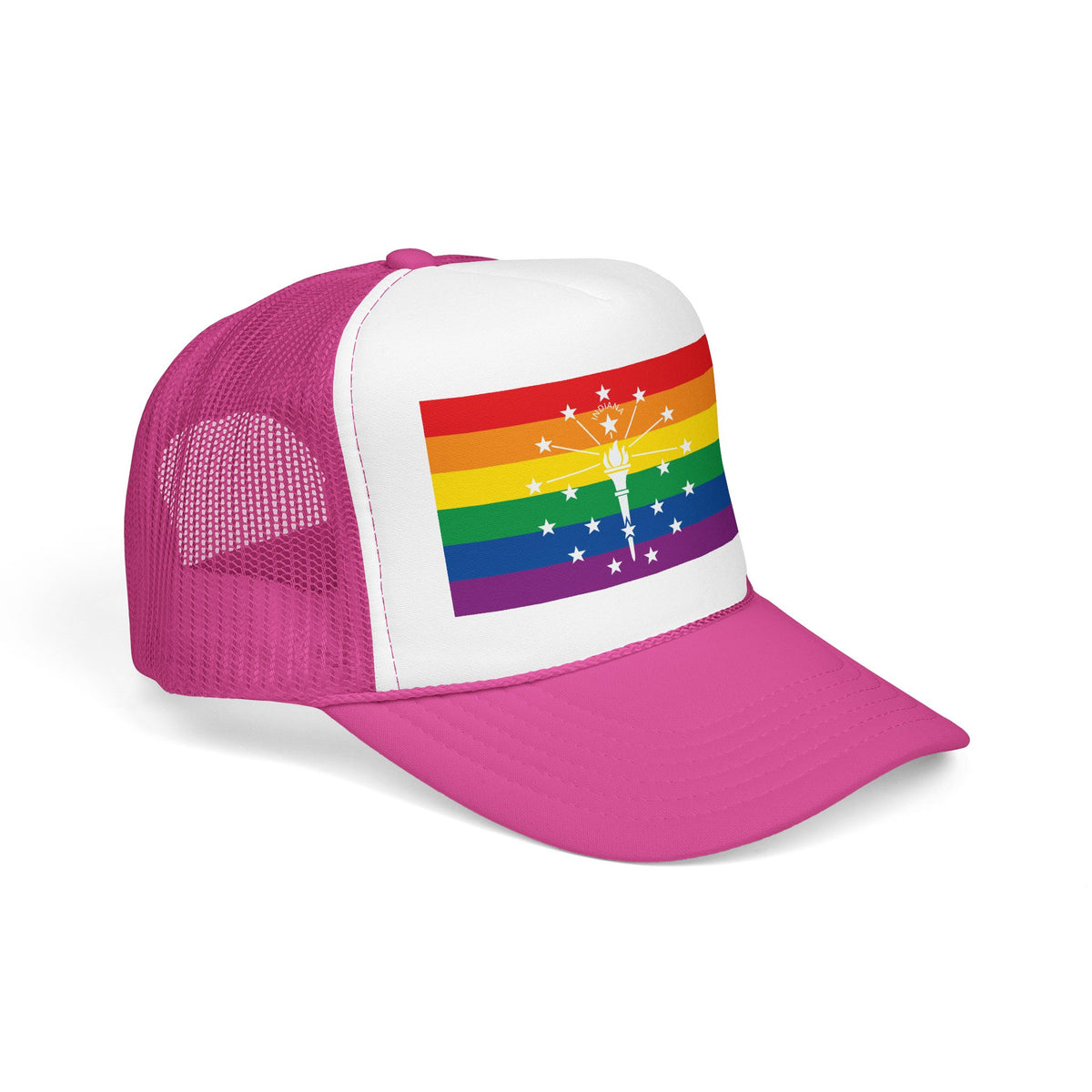 Indiana Rainbow Pride Flag "UNITED" Printed Foam Trucker Hat, Several Color Options