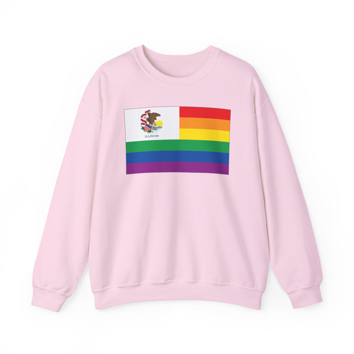 Illinois Rainbow Pride Flag Unisex Crewneck Sweatshirt, White, Black or Light Pink