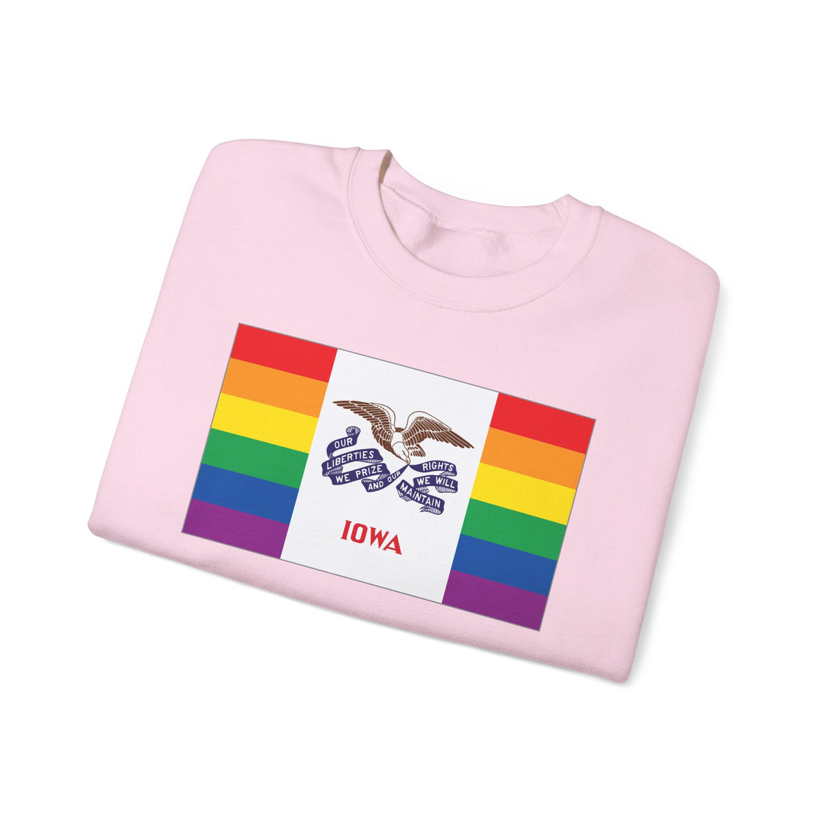 Iowa Rainbow Pride Flag Unisex Crewneck Sweatshirt, White, Black or Light Pink