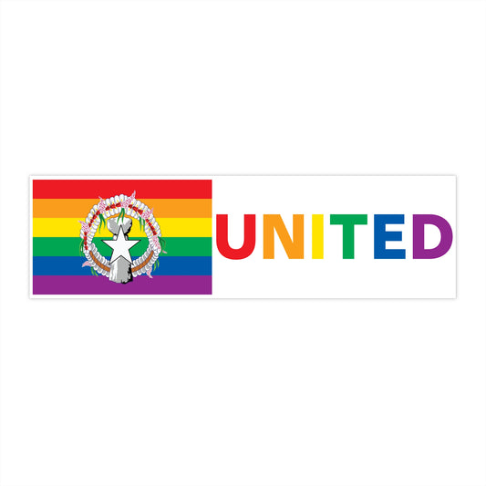 Northern Mariana Islands Rainbow Pride Flag "UNITED" Bumper Sticker