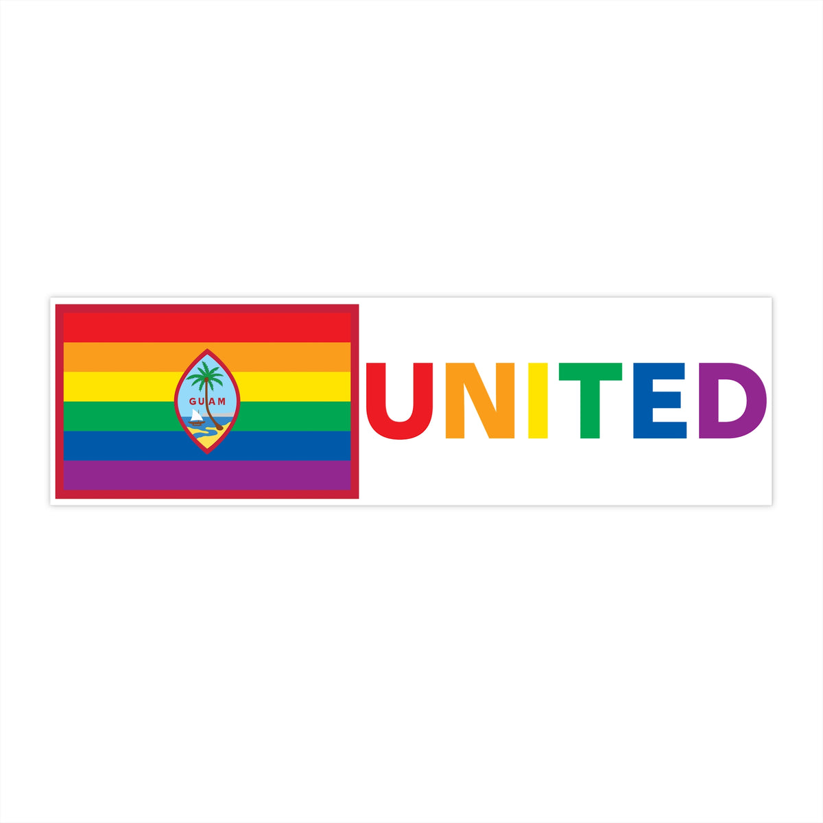 Guam Rainbow Pride Flag "UNITED" Bumper Sticker