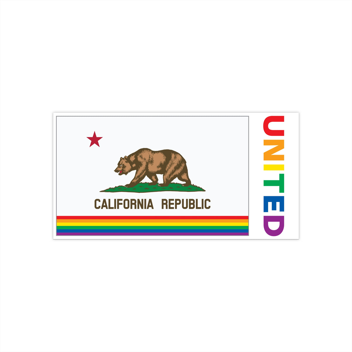 California Rainbow Pride Flag "UNITED" Bumper Sticker