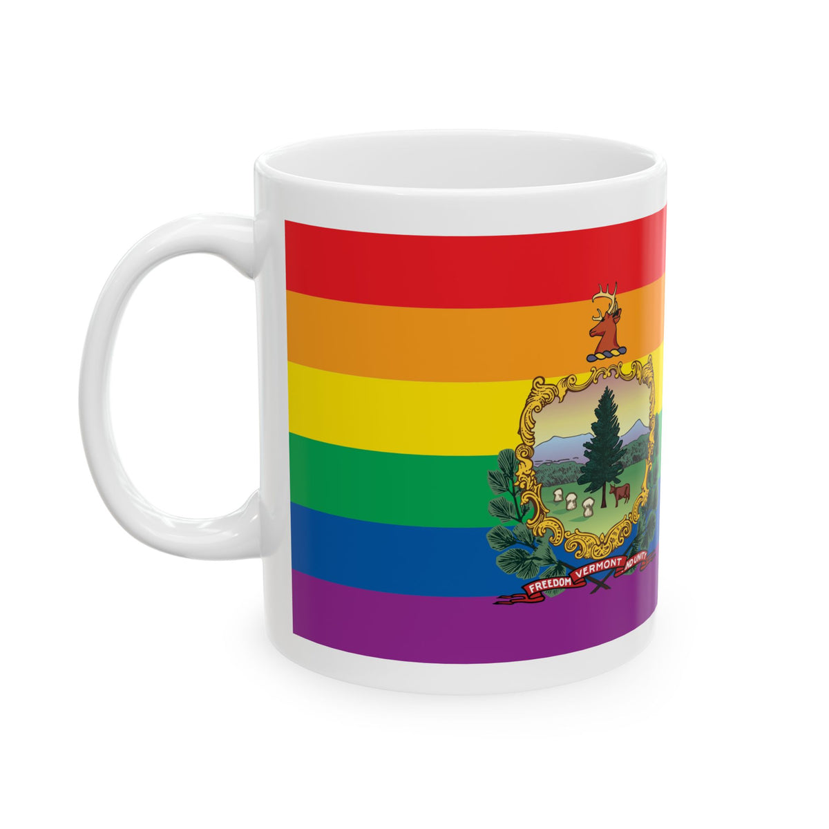 Vermont Rainbow Pride Flag "UNITED" Ceramic Mug