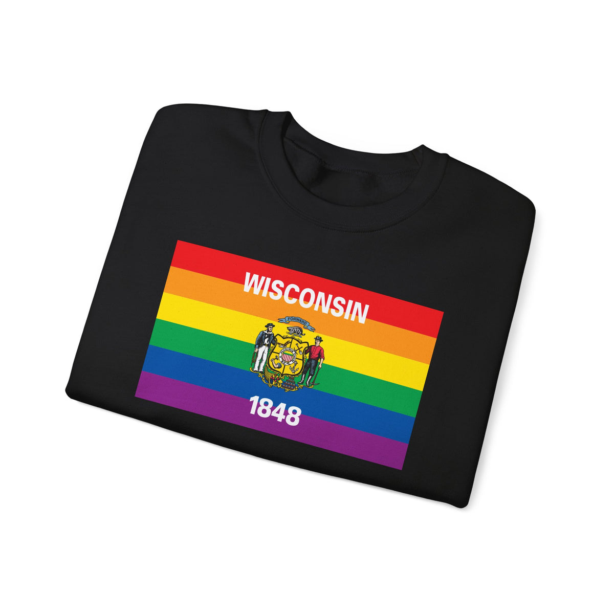 Wisconsin Rainbow Pride Flag Unisex Crewneck Sweatshirt, White, Black or Light Pink