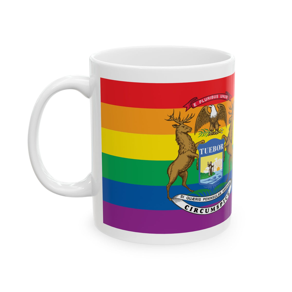 Michigan Rainbow Pride Flag "UNITED" Ceramic Mug