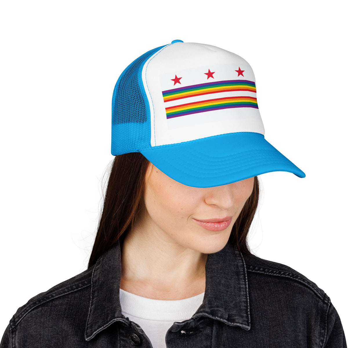 Washington, D.C. Rainbow Pride Flag "UNITED" Printed Foam Trucker Hat, Several Color Options