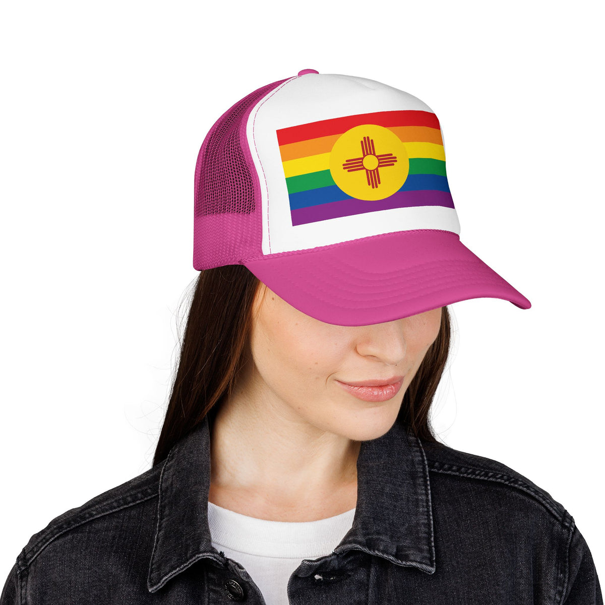 New Mexico Rainbow Pride Flag "UNITED" Printed Foam Trucker Hat, Several Color Options