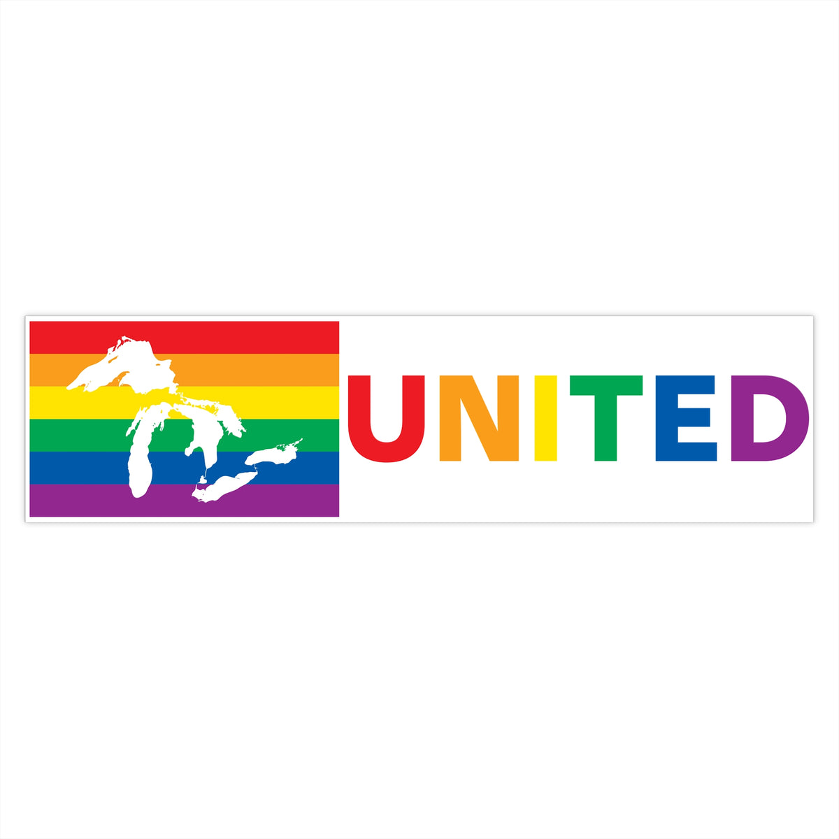 Great Lakes Region Rainbow Pride Flag "UNITED" Bumper Sticker