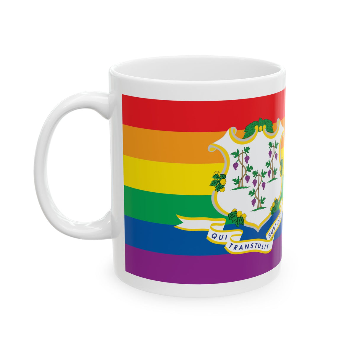 Connecticut Rainbow Pride Flag "UNITED" Ceramic Mug