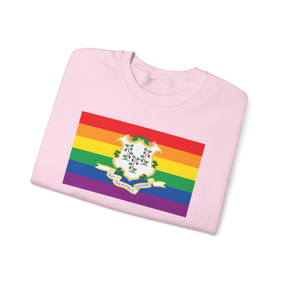 Connecticut Rainbow Pride Flag Unisex Crewneck Sweatshirt, White, Black or Light Pink