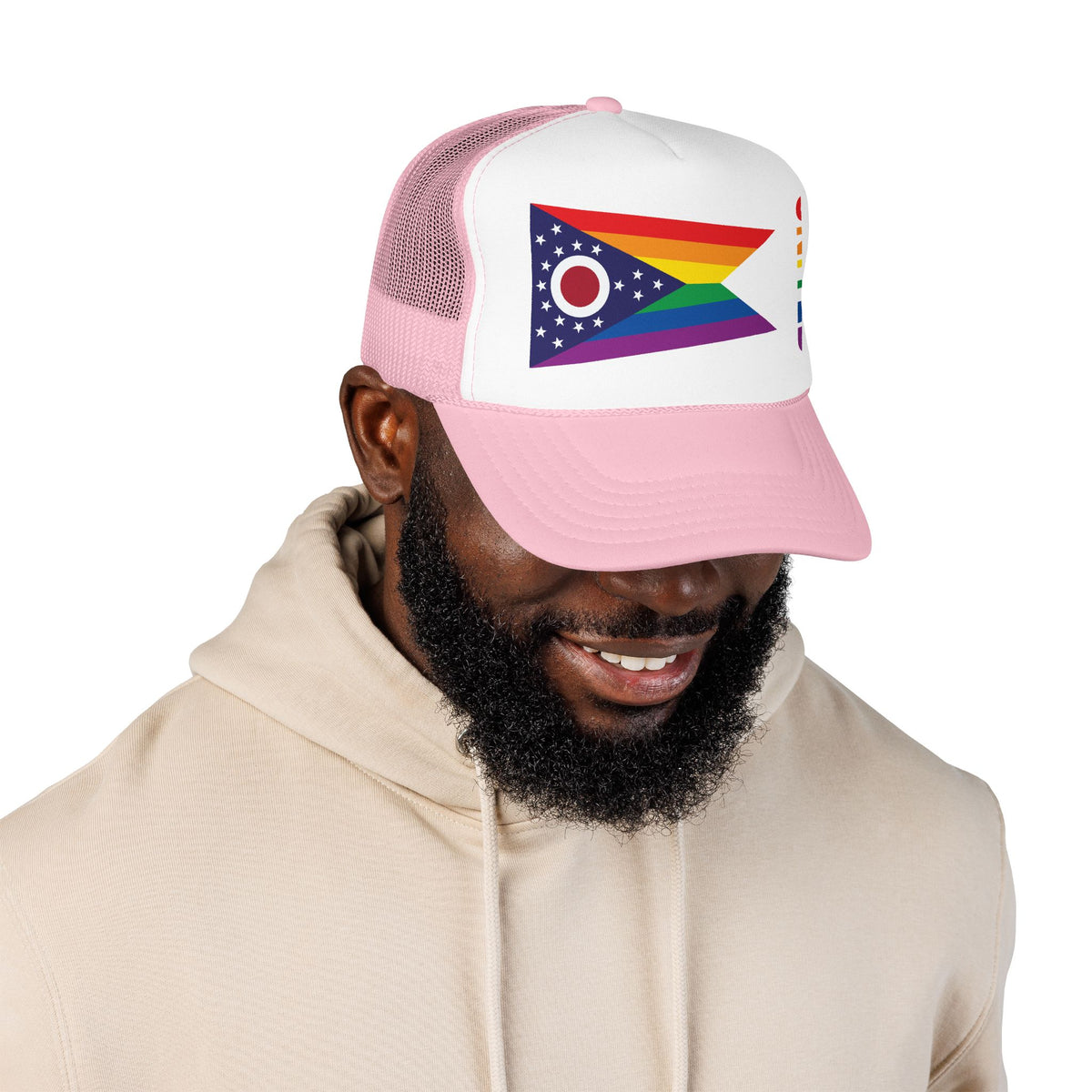 Ohio Rainbow Pride Flag "UNITED" Printed Foam Trucker Hat, Several Color Options