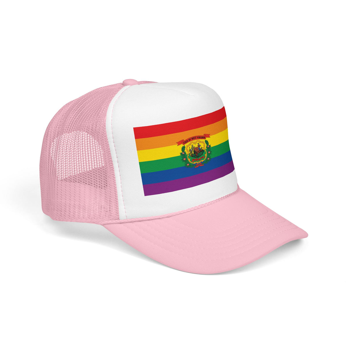 West Virginia Rainbow Pride Flag "UNITED" Printed Foam Trucker Hat, Several Color Options