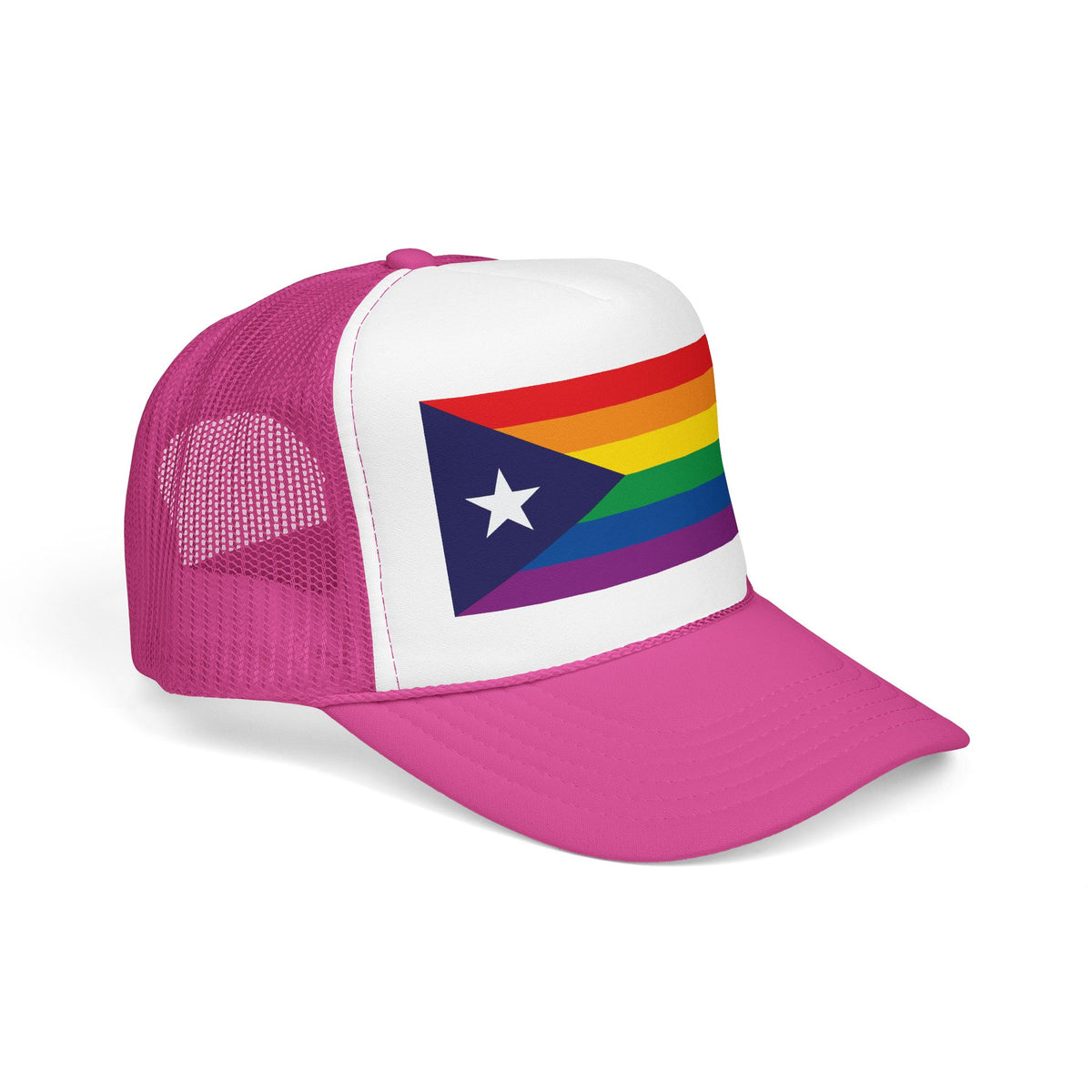 Puerto Rico Rainbow Pride Flag "UNITED" Printed Foam Trucker Hat, Several Color Options