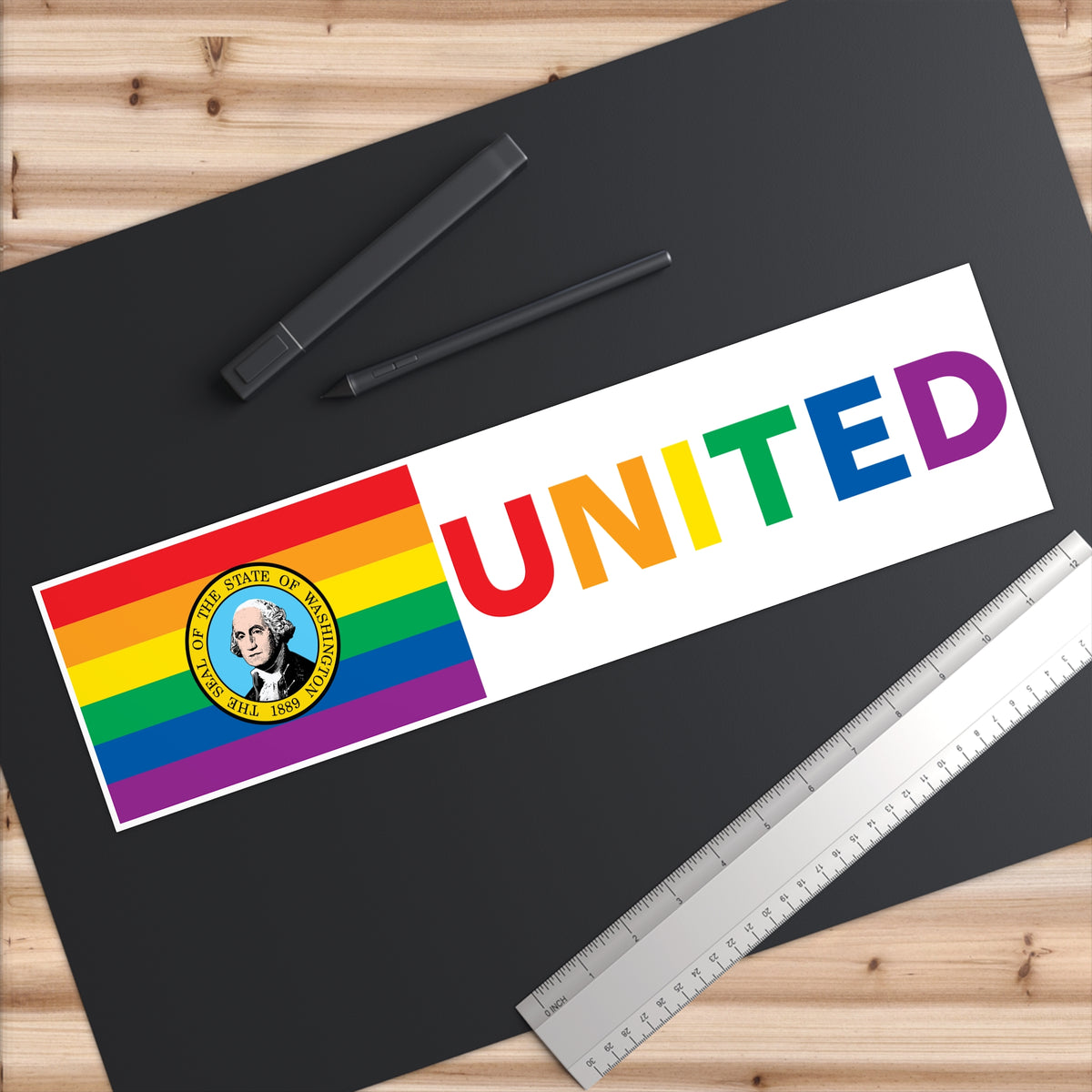 Washington Rainbow Pride Flag "UNITED" Bumper Sticker