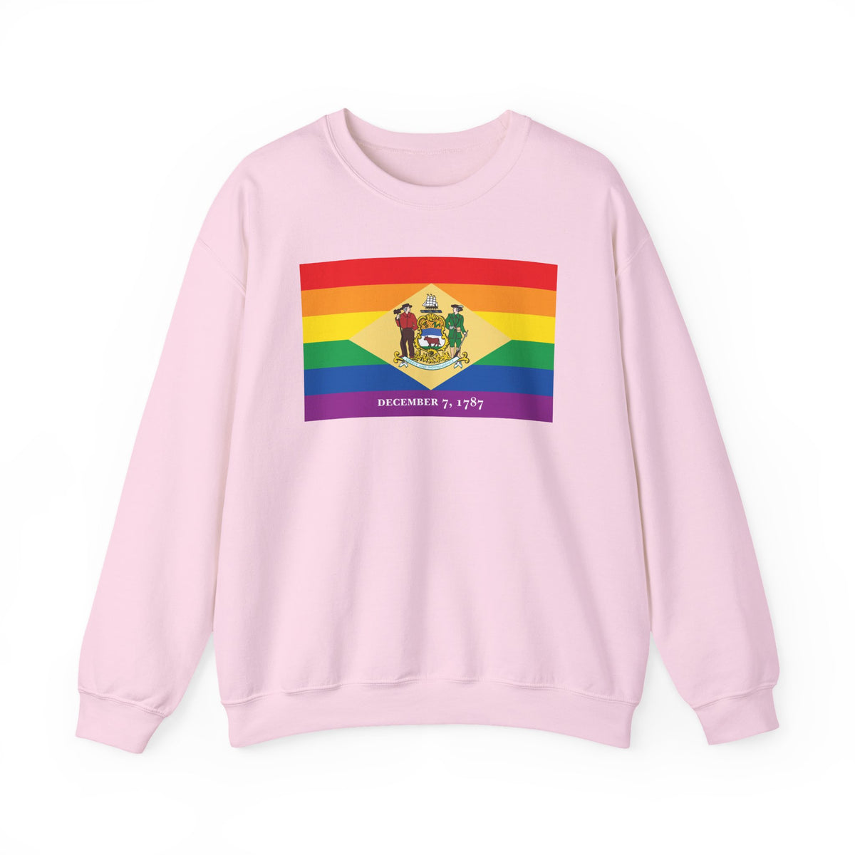 Delaware Rainbow Pride Flag Unisex Crewneck Sweatshirt, White, Black or Light Pink