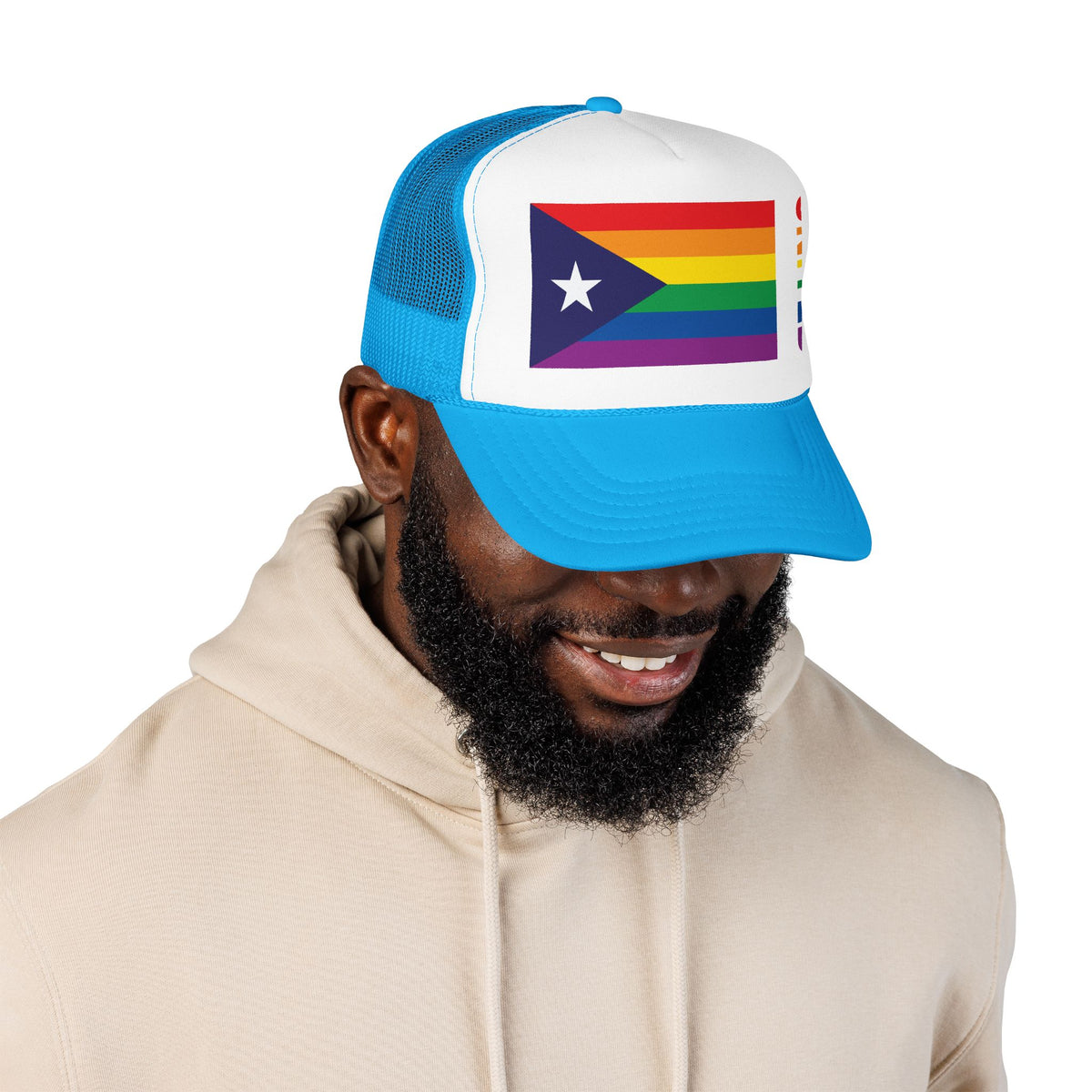 Puerto Rico Rainbow Pride Flag "UNITED" Printed Foam Trucker Hat, Several Color Options